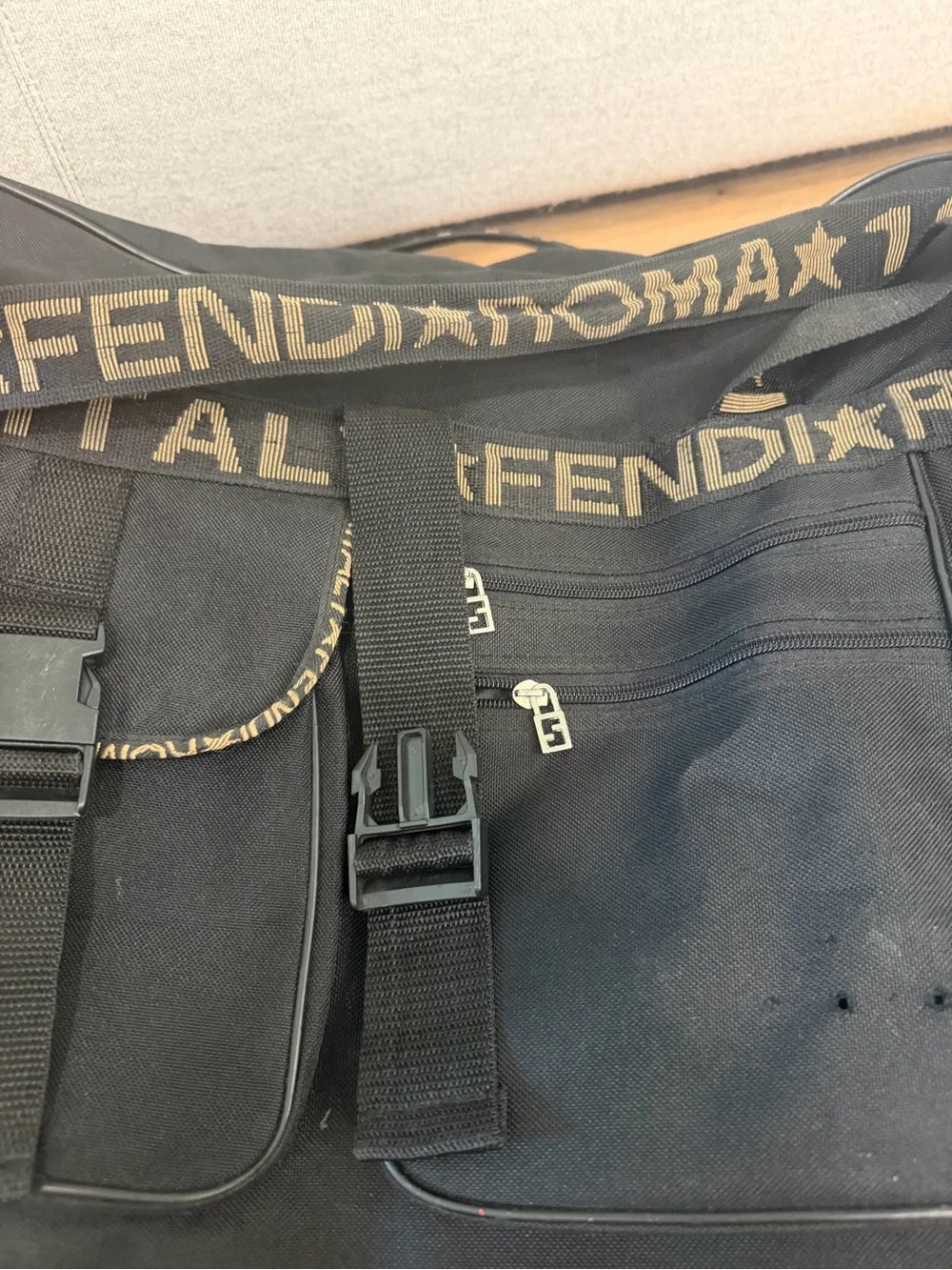 Fendi Black Duffel with Branded Gold-Tone Strap